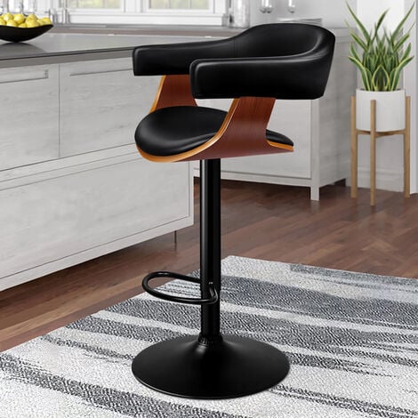 ALFORDSON Adjustable Bar stools PU Leather, 360 Degree Swivel Wooden Kitchen Chair, All Black