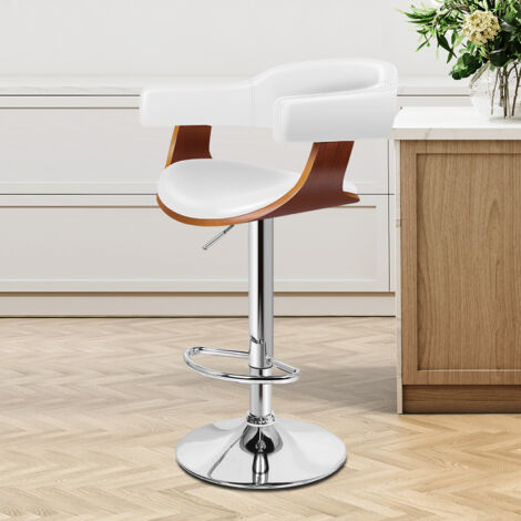 ALFORDSON Adjustable Bar stools PU Leather, 360 Degree Swivel Wooden Kitchen Chair, White