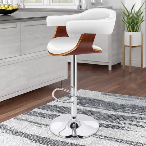 ALFORDSON Adjustable Bar stools PU Leather, 360 Degree Swivel Wooden Kitchen Chair, White