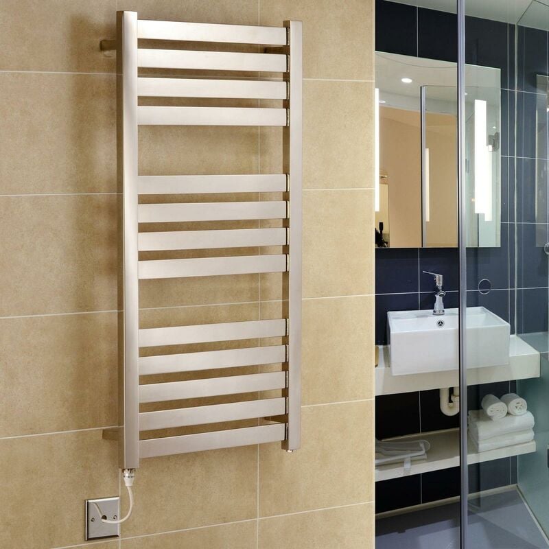 Algarve 500 x 760mm Electric Designer Stainless Steel Towel Warmer Mirror polished Finish