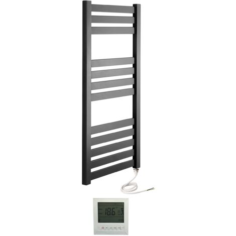 Algarve (Vas) Electric Black Heated Towel Rail 600 x 960mm + 7 Day Timer/Thermostat