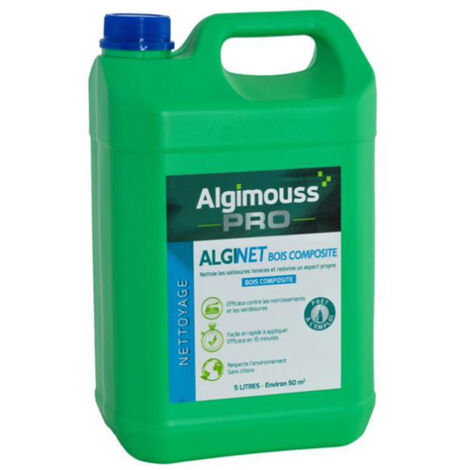 Algimouss – Nettoyant bois composite 5 litres – Antimousse pour surfaces en bois composite – Élimine salissures et taches – 56002