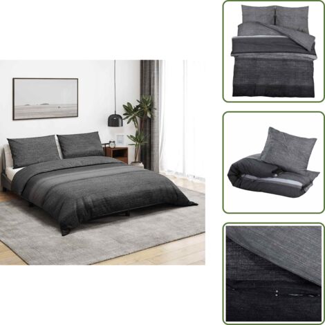 Algodón - vidaXL Juego de funda nórdica algodón gris oscuro 200x220 cm - Sábana nórdica