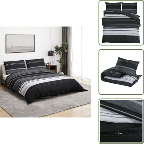 Algodón - vidaXL Juego de funda nórdica algodón negro y blanco 240x220 cm - Sábana nórdica