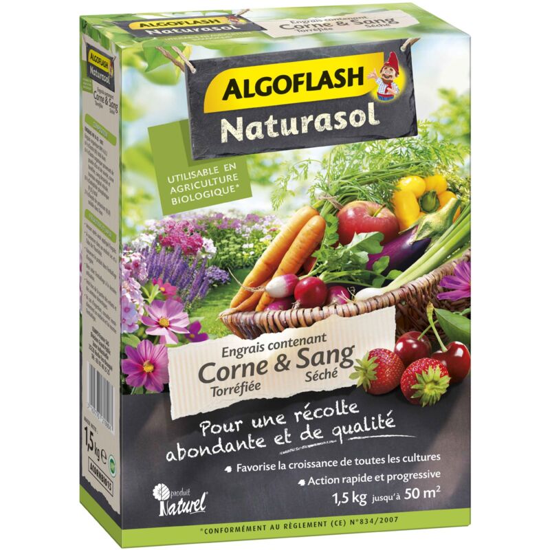 Naturasol - Engrais corne torréfiée et sang séché 1.5kg Algoflash