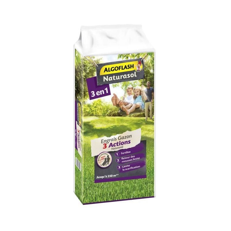 Algoflash Naturasol Engrais Gazon AG3BIO250 3 Actions Naturanid - 10 kg