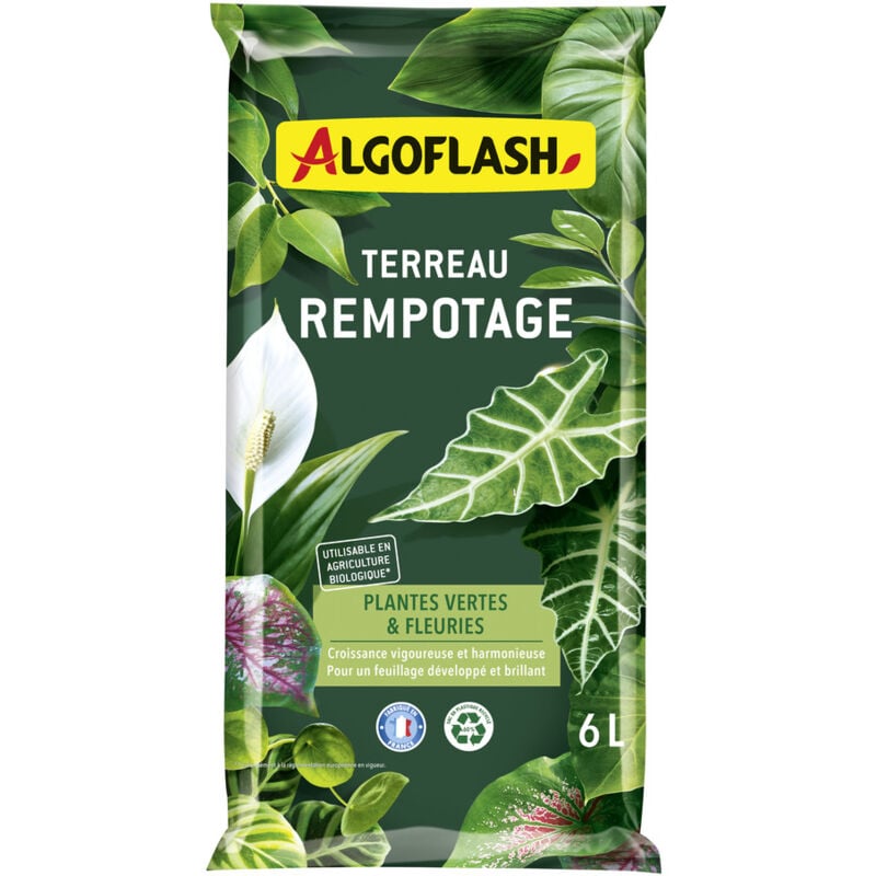 Algoflash - terreau rempot plantes vertes 6L vertes et fleuries ATREM6N