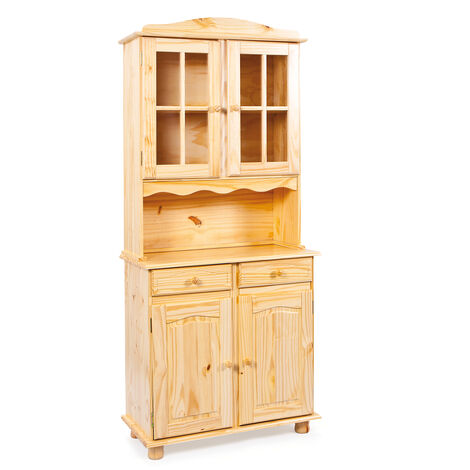 Alican Vitrine, 2 portes, 2 portes vitrées, 2 tiroirs, teinte naturelle.