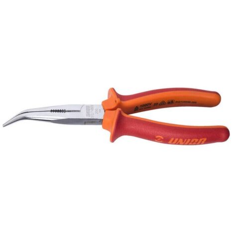 Alicate con puntas semirredondas, boca curva con corte y grip, aislado
