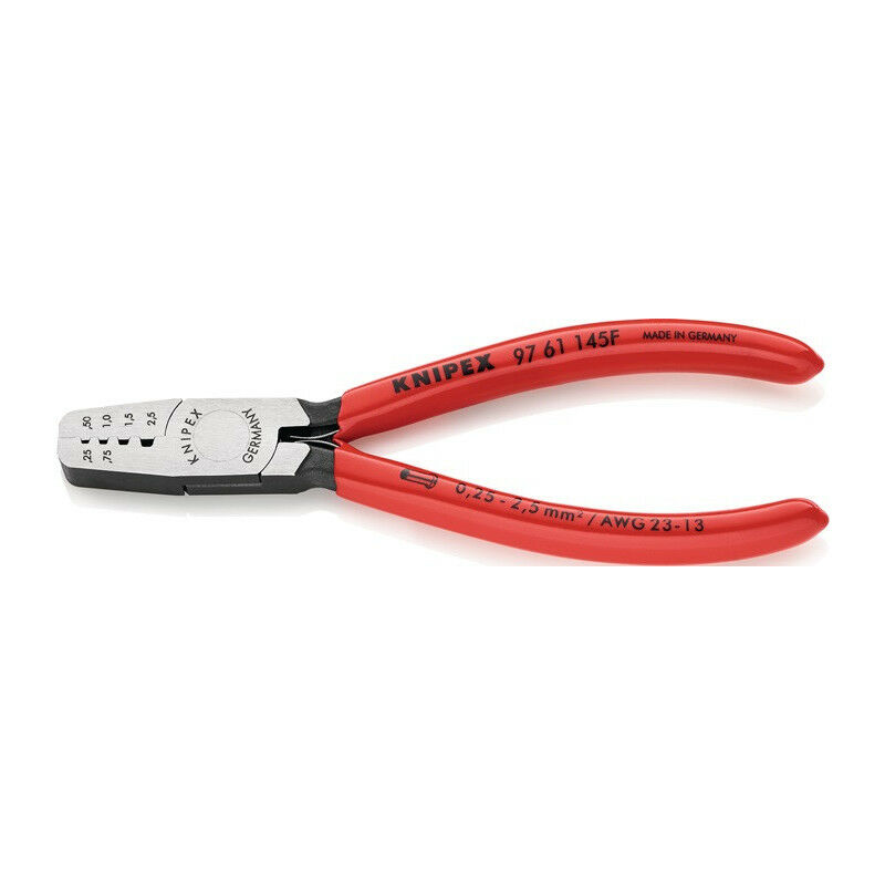 

Alicates para casquillos de extremo de alambre L.145 mm total 0,25-2,5 (AWG 23-13) mm² revestimiento de cobre con clavija