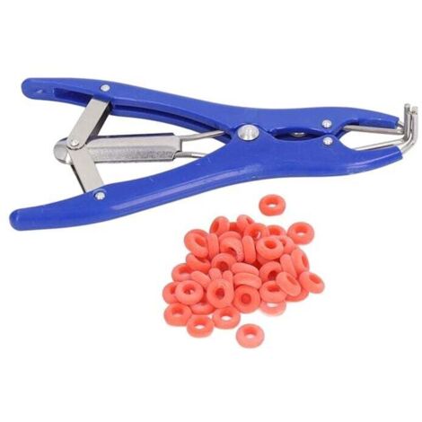 Alicates de castración KZQ, alicates de extensión con 100 anillos de goma rojos, alicates de banda de castración para ganado vacuno, cabras, vacas, ovejas y cerdos.