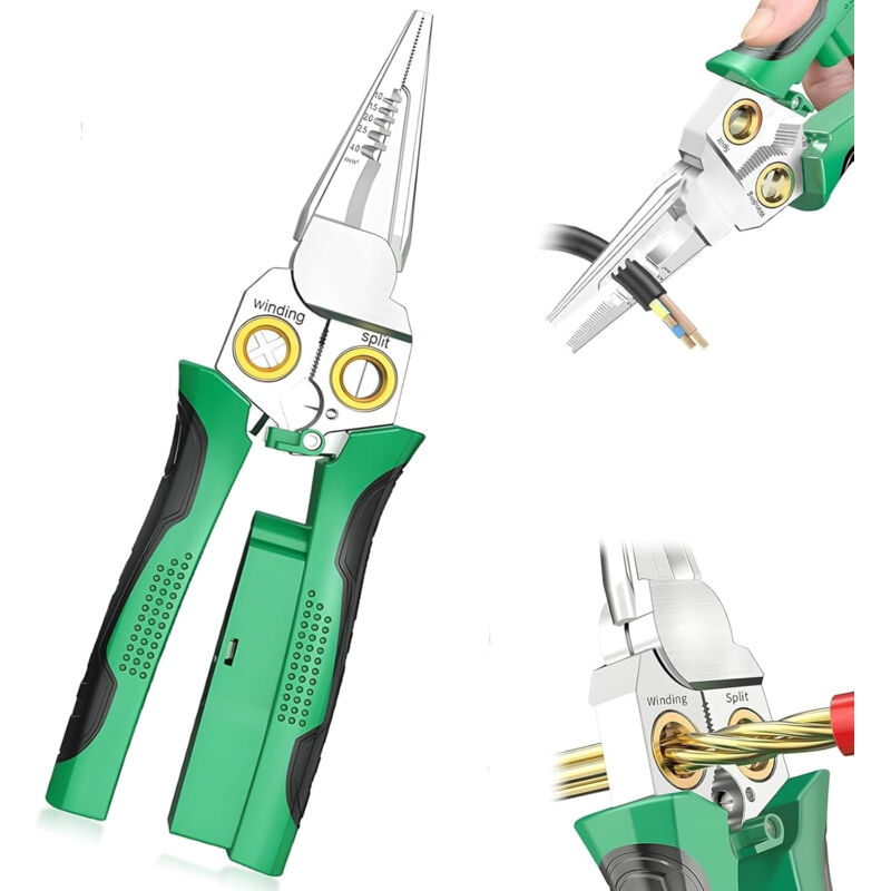 Alicates Pelacables Multifunción 8 en 1 con Probador de Tensión Integrado – Corte, Pelado y Crimpado para Electricistas y Bricolaje