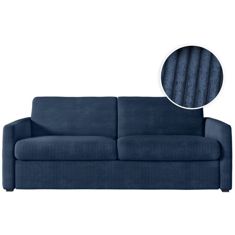 Loungitude - Canapé convertible express agathe 140x190cm en velours côtelé - Matelas épaisseur 13cm - Bleu foncé