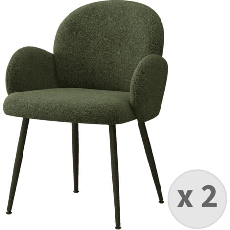 MOLOO ALICE-Chaise en tissu bouclé Vert Army et pieds métal noir (x2)