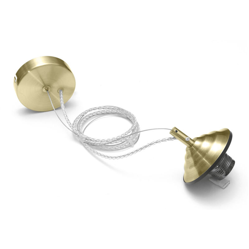Gea Luce - Alice – Kit suspension v/p E27 avec rosace laiton, câble tressé, cache douille, max 1x60W, IP20, design moderne Gea Luce - Alice – Kit suspension v/p E27 avec rosace laiton, câble tressé, cache douille, max 1x60W, IP20, design moderne