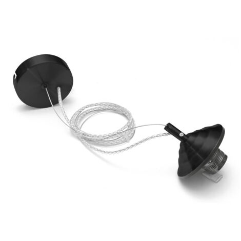 Alice - Kit sospensione per codice Alice V/P lampadina E27 con rosone nero, cavo trecciato trasparente e copriportalampada 1XE27 max 1X60W IP20