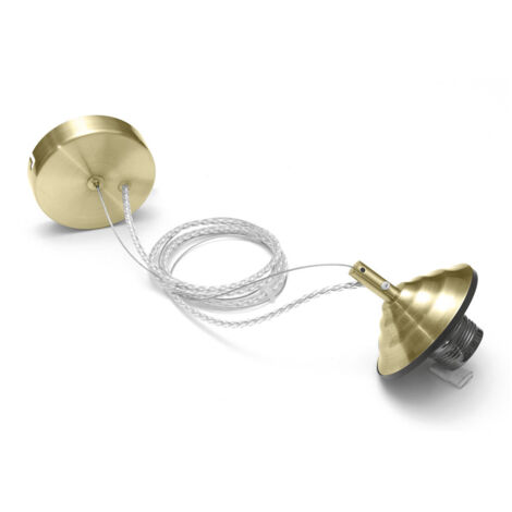 Alice - Kit sospensione per codice Alice V/P lampadina E27 con rosone ottone, cavo trecciato trasparente e copriportalampada 1XE27 max 1X60W IP20