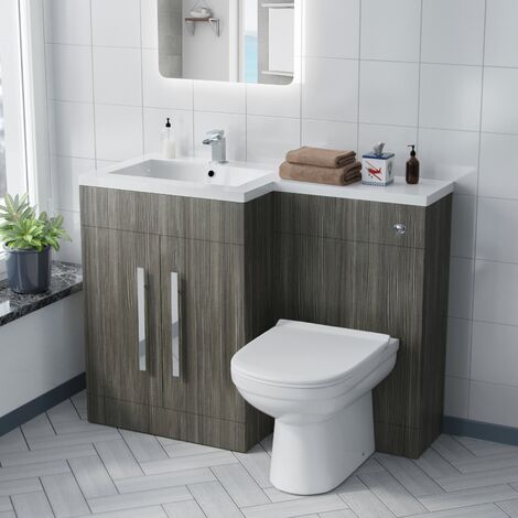 Alice Left Hand Wood Grey Bathroom Basin Vanity Unit WC with Toilet