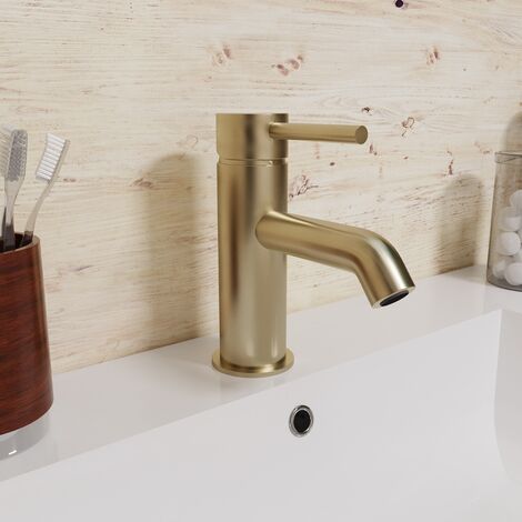 STANO. Alice Modern Deck Mounted Brushed Brass Round Single Lever Basin Mono Mixer Tap Luxhaus