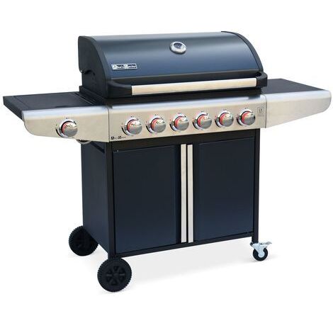 Alice'S Garden – Barbecue au gaz 6 brûleurs inox – 1 feu latéral – Thermomètre intégré – Récupérateur de graisses amovible – Dimensions L146,3xP53,5xH109,2cm