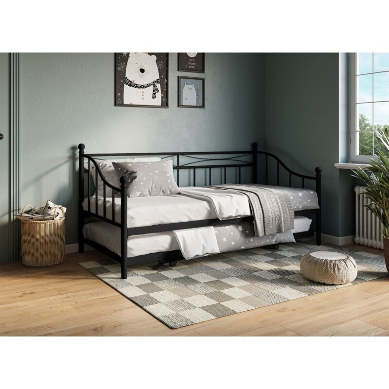 Deco In Paris - alicia - Lit banquette gigogne en métal noir alicia 90 x 190 cm