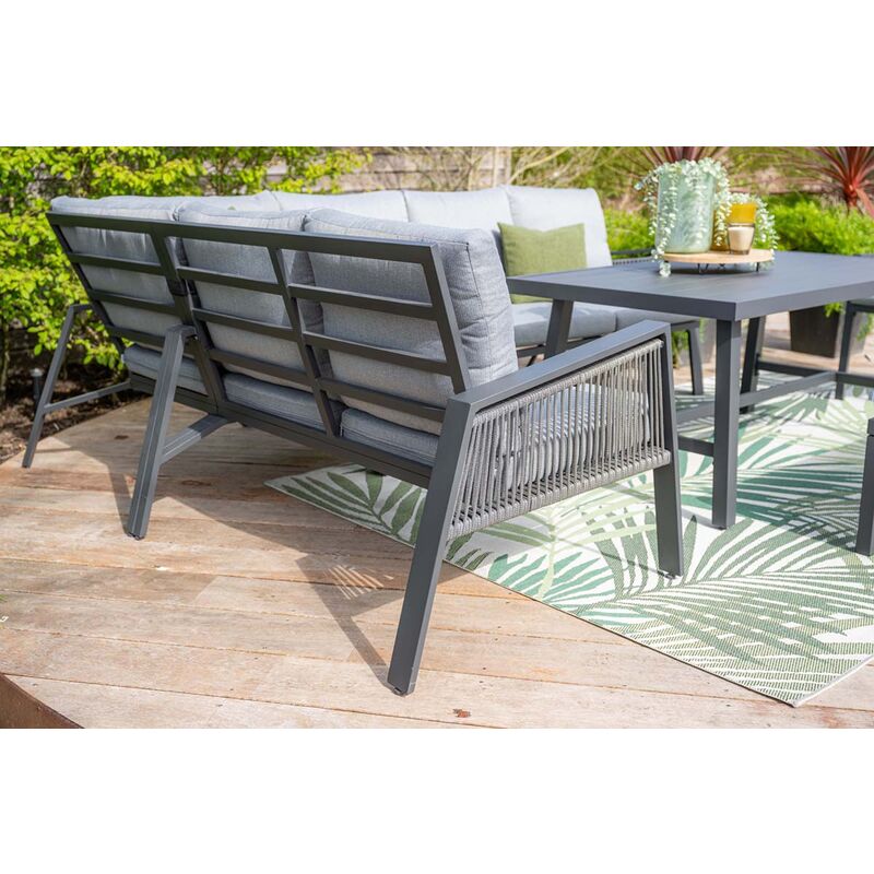 Image of Alicia Lounge Dining Corner Group - Carbon Black frame / Grey Rope / Light Grey Cushions