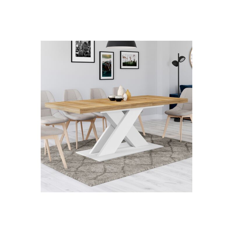 ALICIA mesa de comedor extensible 6-10 personas madera y blanco 160-200 cm