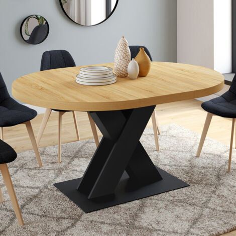 ALICIA mesa de comedor redonda extensible 4-8 personas madera y negro 110 - 150 cm
