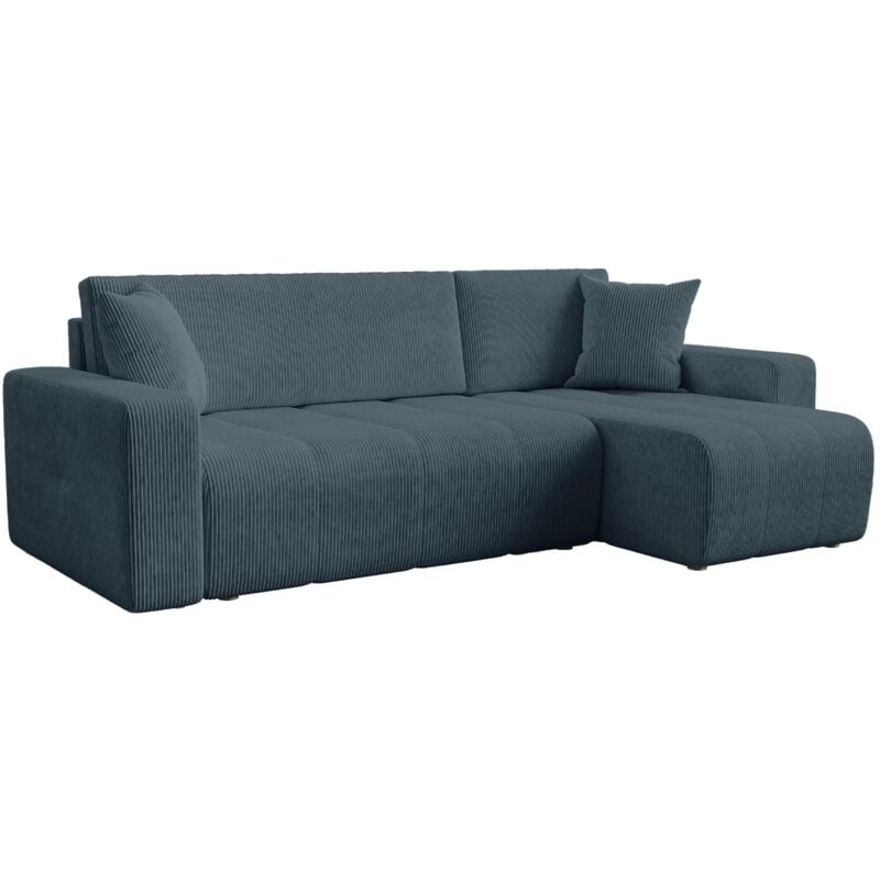 Mobilier Deco - alicia mini - Canapé d'angle convertible et réversible avec coffre en velours côtelé bleu