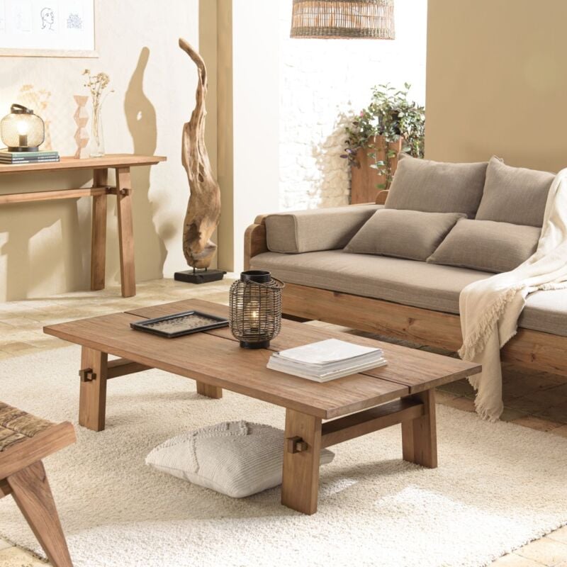Macabane - alida - Table basse rectangulaire 140x70cm en bois de teck recyclé