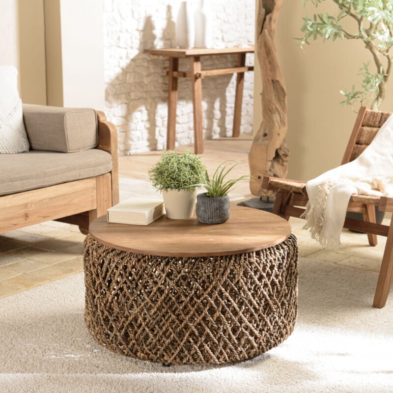 Macabane - alida - Table basse ronde 70x70cm en tissage de fibre de cocotier