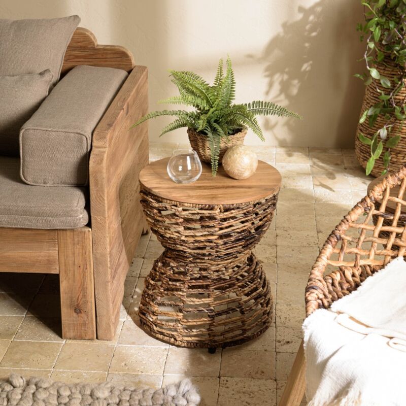 Macabane - sixtine - Tabouret ajouré assise en bois de teck recyclé