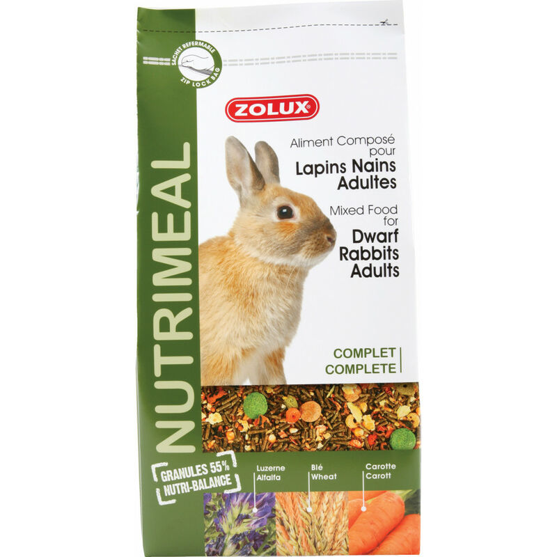 Aliment composé pour Lapins Nains Adultes. sachet 800 g. pour rongeurs.