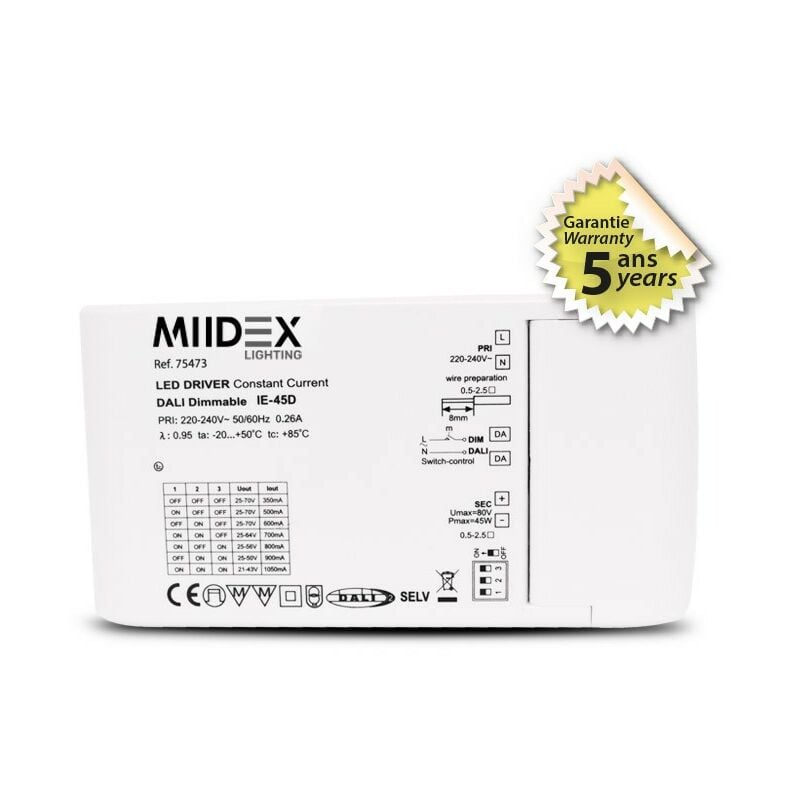 Alimentation Dimmable 350-1050mA - DALI2 / push pour dalles led Miidex Lighting®