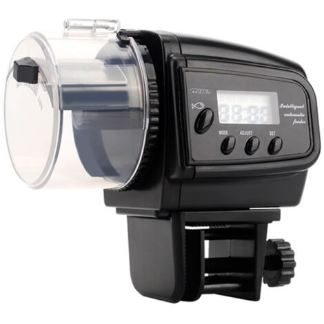 Alimentador automático para peces de acuario con temporizador inteligente y pantalla digital. Dispositivo inteligente de alimentación para acuarios con control de volumen.
