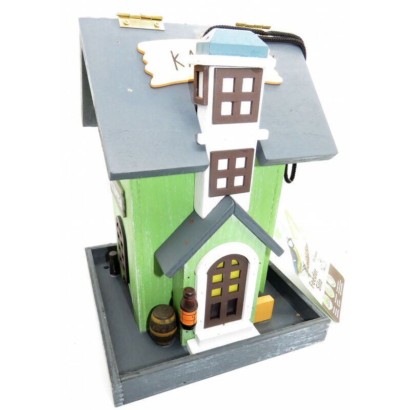 

Alimentador de pájaros en forma de capilla de madera. 18 x 18 x 23 cm.