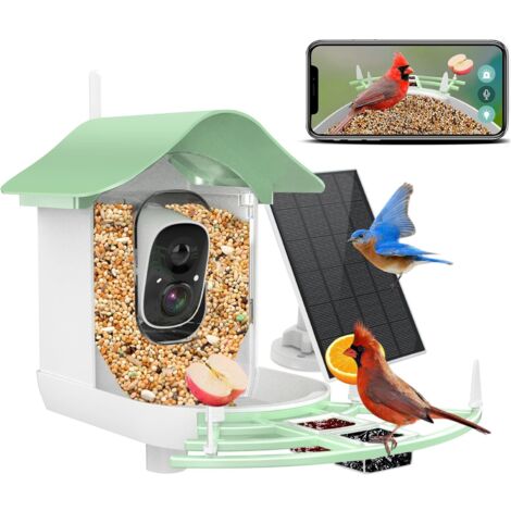 Alimentateur intelligent d’oiseaux avec caméra à énergie solaire,AI identifier les espèces, Capture automatique vidéo HD 2K en direct pour arrière-cour extérieure, cadeau idéal pour les amateurs d’ois