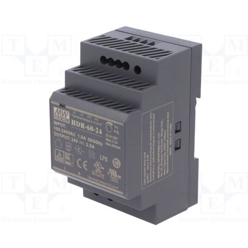 Toolland - Mean Well alimentation - 1 sortie - 60 w - 24 v 2.5 a - montage sur rail din - pour usage industriel