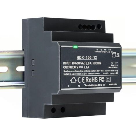Alimentation 12V, HDR-100-12 Bloc d'alimentation rail DIN 12V DC 7.1A 100W Alimentation sur Rail DIN Transformateur 12V