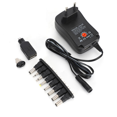 Alimentation 30W Réglable 3-12V avec 9 Connecteurs DC, Sortie 2.1A, Prise EU 100-240V