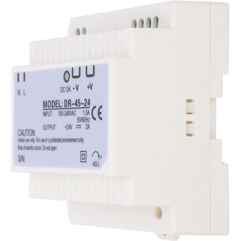 Alimentation à découpage 45W 24V monophasée pour rail DIN, entrée 100-240VAC, sortie unique DR-45-24