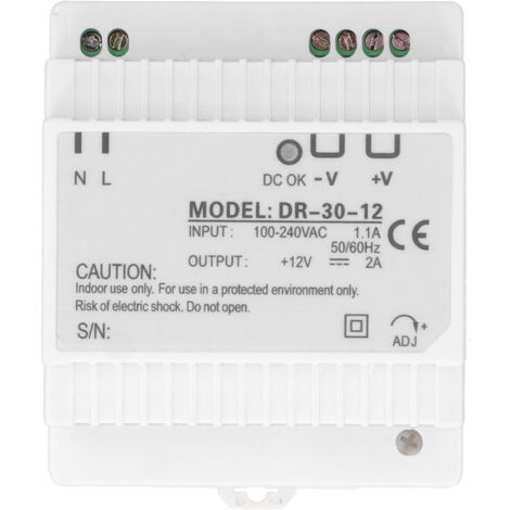 Alimentation à découpage DR‑30‑12 pour rail DIN, 12V/30W, 100‑240VAC, transformateur commuté