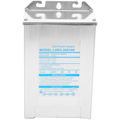 Alimentation à découpage étanche LED 350W en alliage d'aluminium pour modules d'éclairage 24V