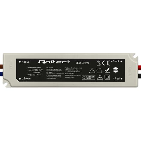Alimentation à découpage LED Qoltec IP67  60 W  12 V  5 A  Étanche  Blanc