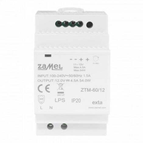 Alimentation à découpage montée sur rail TH-35 (DIN), 60 W, 12 V CC ZTM-60/12