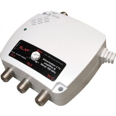 Alimentation Amplifiée Filtrée 220 / 12V ELAP 360016 - 50mA Pour Préamplificateur TV, 3 Sorties TV + Filtre 5G LTE 700 MHz + Réglage