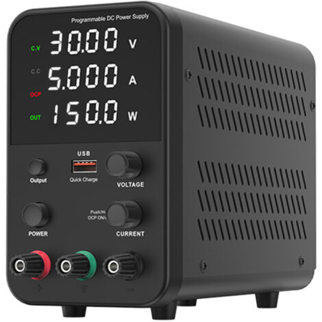 Alimentation CC laboratoire 30V 5A régulée CV/CC – Affichage numérique, port USB, encodeur de réglage
