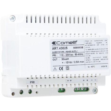 Alimentation Comelit rail DIN 6 modules Entrée 230V Sortie 12V 2,5A