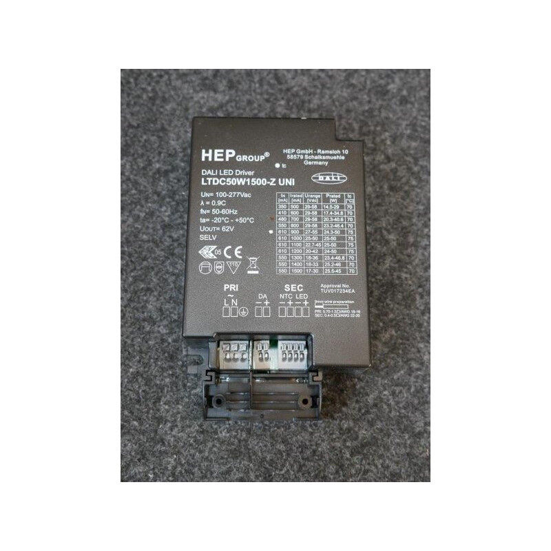 Alimentation driver LED 100-277VAC / 27-55VDC 900mA puissance 24.3W à 50W dimmable DALI IP20 LTDC50W1500-Z UNI