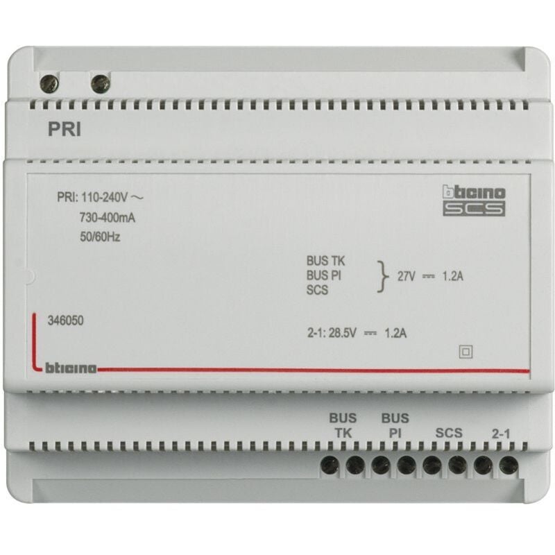 Alimentation et adaptateur vidéo pour portier 110V à 240V - 27V 1,2A 6 modules Bticino BT346050